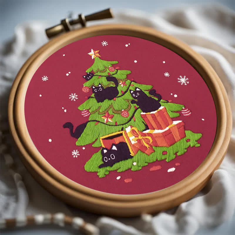 Rubbyoo Embroidery Kit - Black Cat Christmas Kittens - image 1