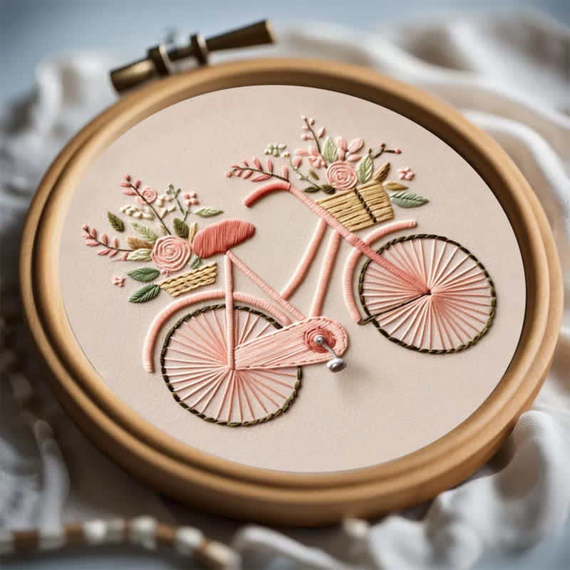 Rubbyoo Embroidery Kit - Floral Bike Modern Home Decor Craft kit - image 1