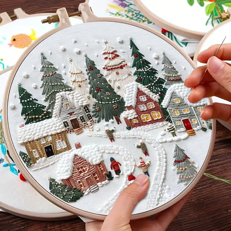 Rubbyoo Embroidery Kit - DIY Handmade Christmas Holiday Village Ornaments - image 3