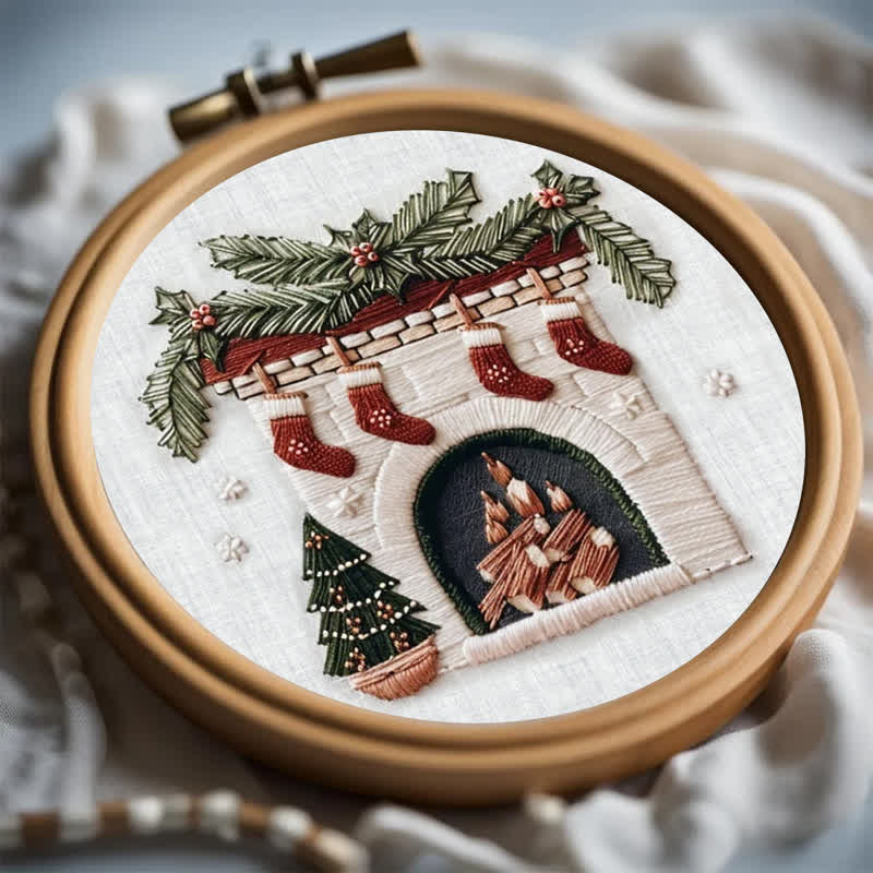 Rubbyoo Embroidery Kit - Cozy Fireplace Holiday Needlework Gift - image 1