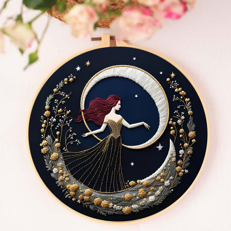 Rubbyoo Embroidery Kit - "Girl On A Moonlit Night" Embroidery Hoop Art - image 3