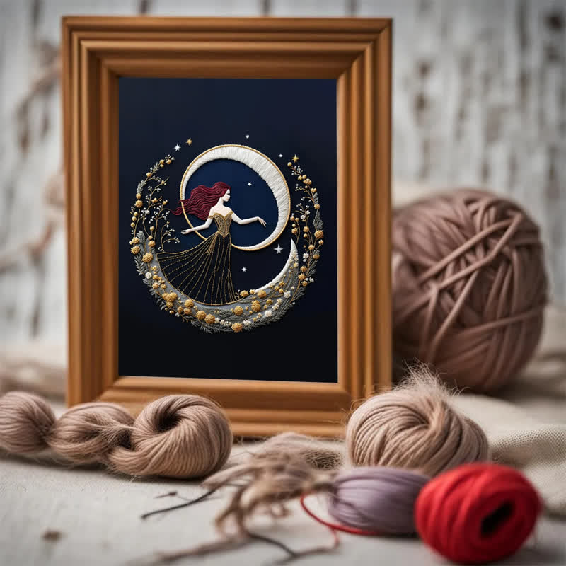 Rubbyoo Embroidery Kit - "Girl On A Moonlit Night" Embroidery Hoop Art - image 5