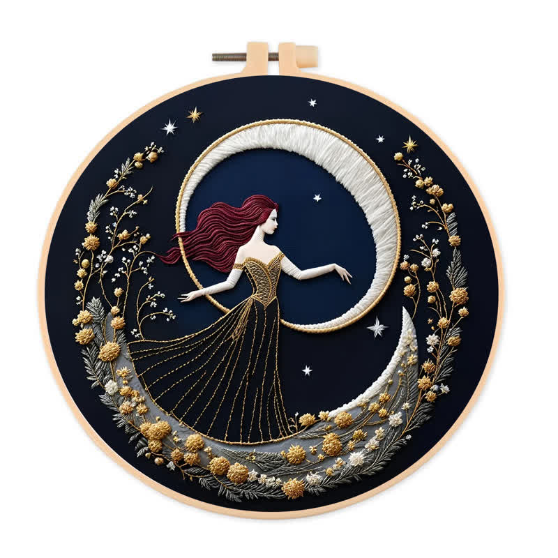 Rubbyoo Embroidery Kit - "Girl On A Moonlit Night" Embroidery Hoop Art - 20*20cm - image 0