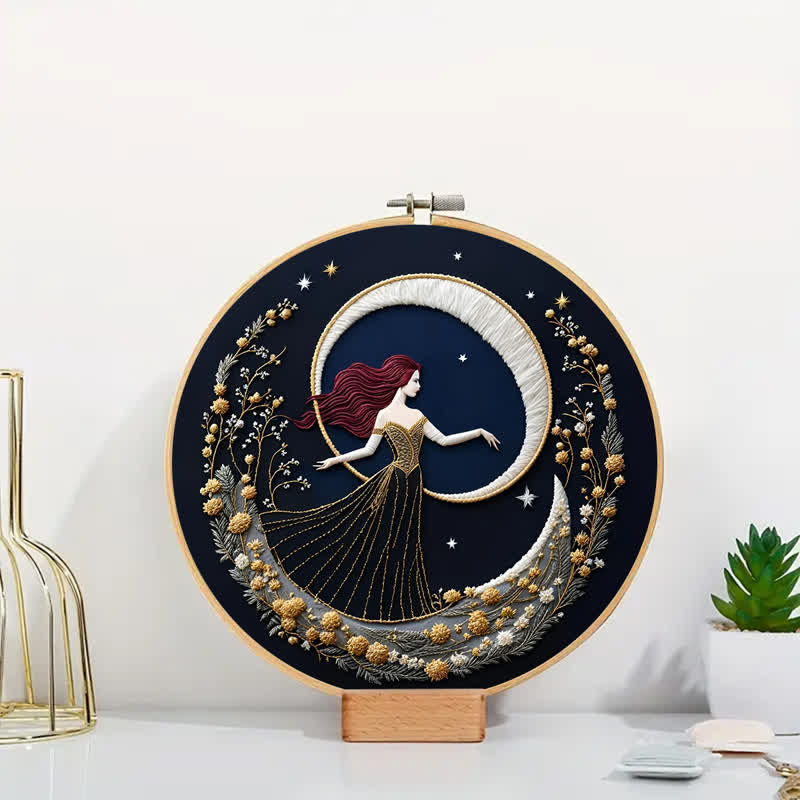 Rubbyoo Embroidery Kit - "Girl On A Moonlit Night" Embroidery Hoop Art - image 2