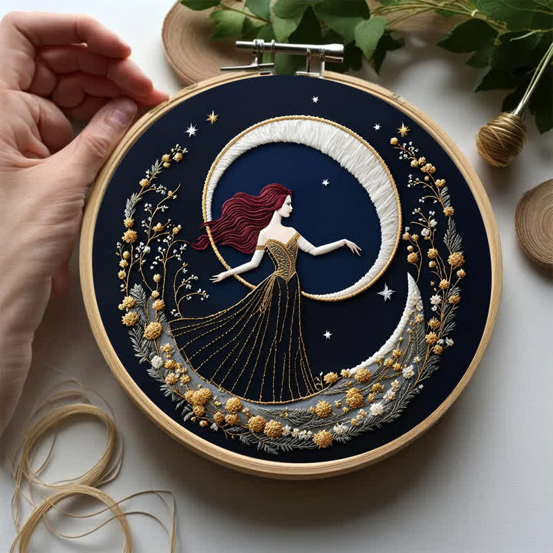 Rubbyoo Embroidery Kit - "Girl On A Moonlit Night" Embroidery Hoop Art - image 6