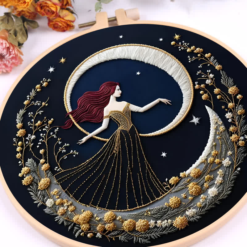 Rubbyoo Embroidery Kit - "Girl On A Moonlit Night" Embroidery Hoop Art - image 10