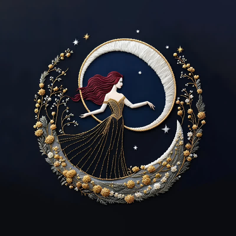 Rubbyoo Embroidery Kit - "Girl On A Moonlit Night" Embroidery Hoop Art - image 9