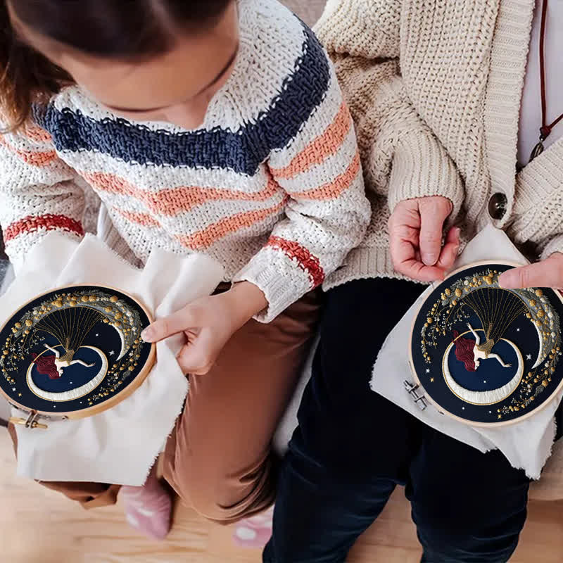 Rubbyoo Embroidery Kit - "Girl On A Moonlit Night" Embroidery Hoop Art - image 8