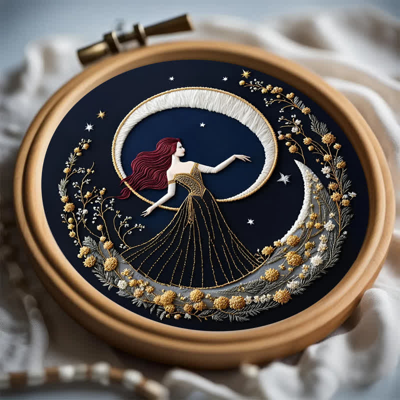 Rubbyoo Embroidery Kit - "Girl On A Moonlit Night" Embroidery Hoop Art - image 7