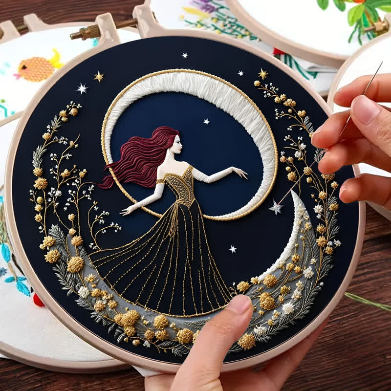 Rubbyoo Embroidery Kit - "Girl On A Moonlit Night" Embroidery Hoop Art - image 11