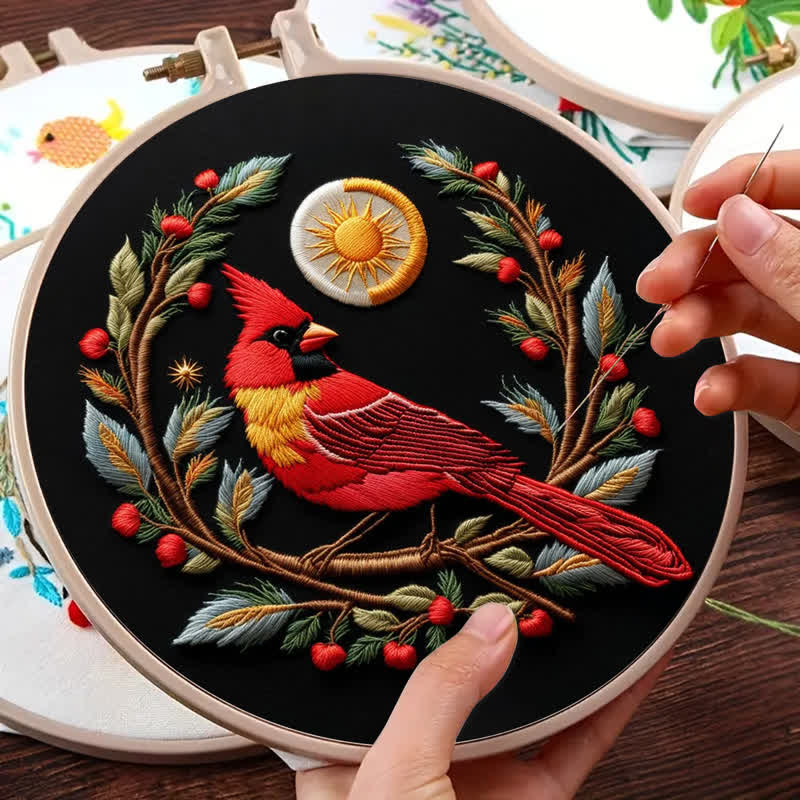 Rubbyoo Embroidery Kit - Elegant Cardinal DIY Hoop Art for Beginners - image 1
