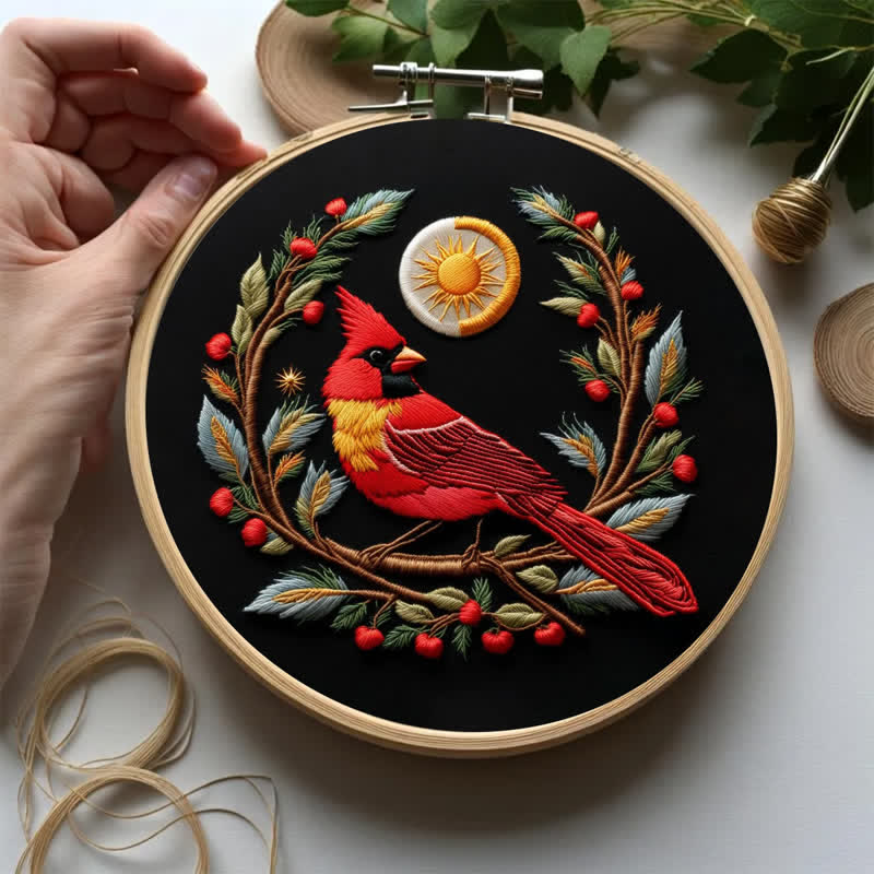 Rubbyoo Embroidery Kit - Elegant Cardinal DIY Hoop Art for Beginners - image 5