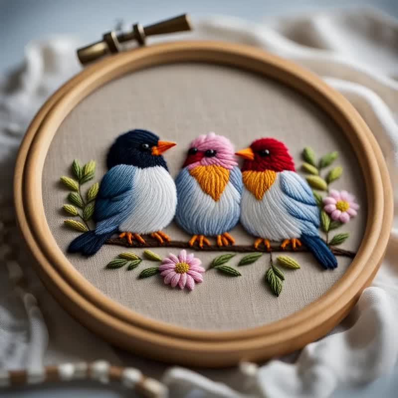 Rubbyoo Embroidery Kit - Three Baby Birds - image 1