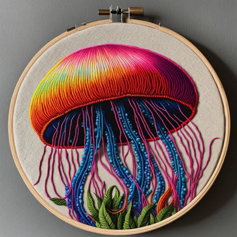 Rubbyoo Embroidery Kit - Colorful Jellyfish - image 1