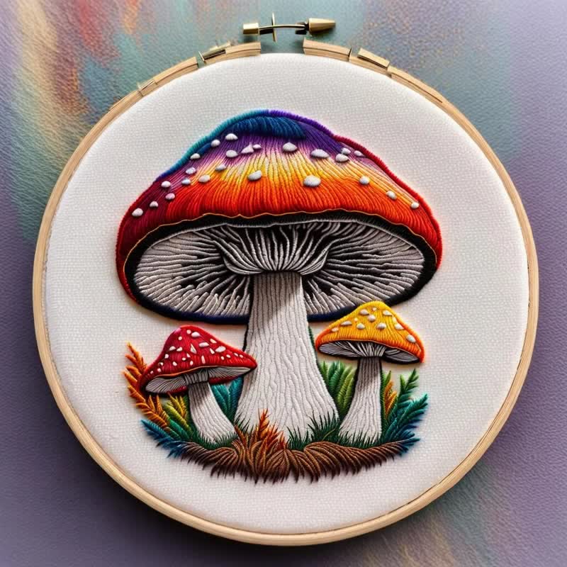 Rubbyoo Embroidery Kit - Cute Colorful Mushrooms - image 1