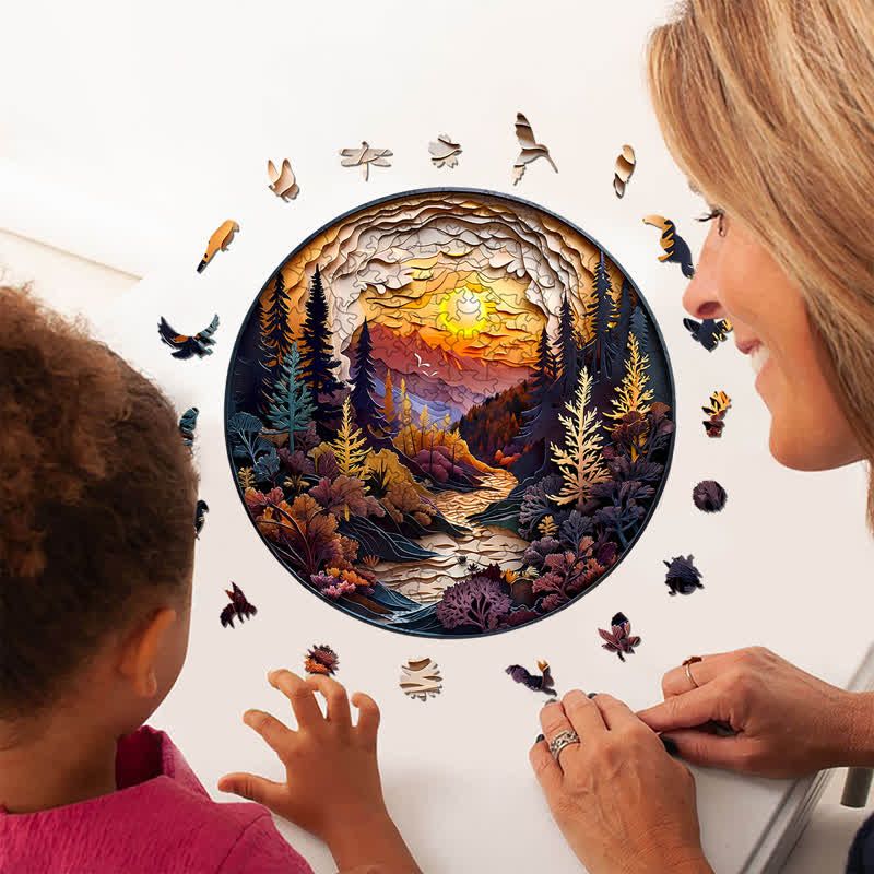 3D Sunset Forest - Wooden Jigsaw Puzzle - image 3