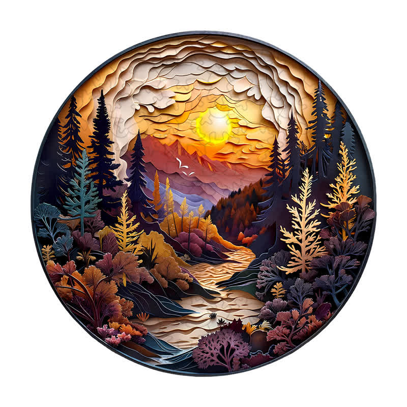 3D Sunset Forest - Wooden Jigsaw Puzzle - image 1