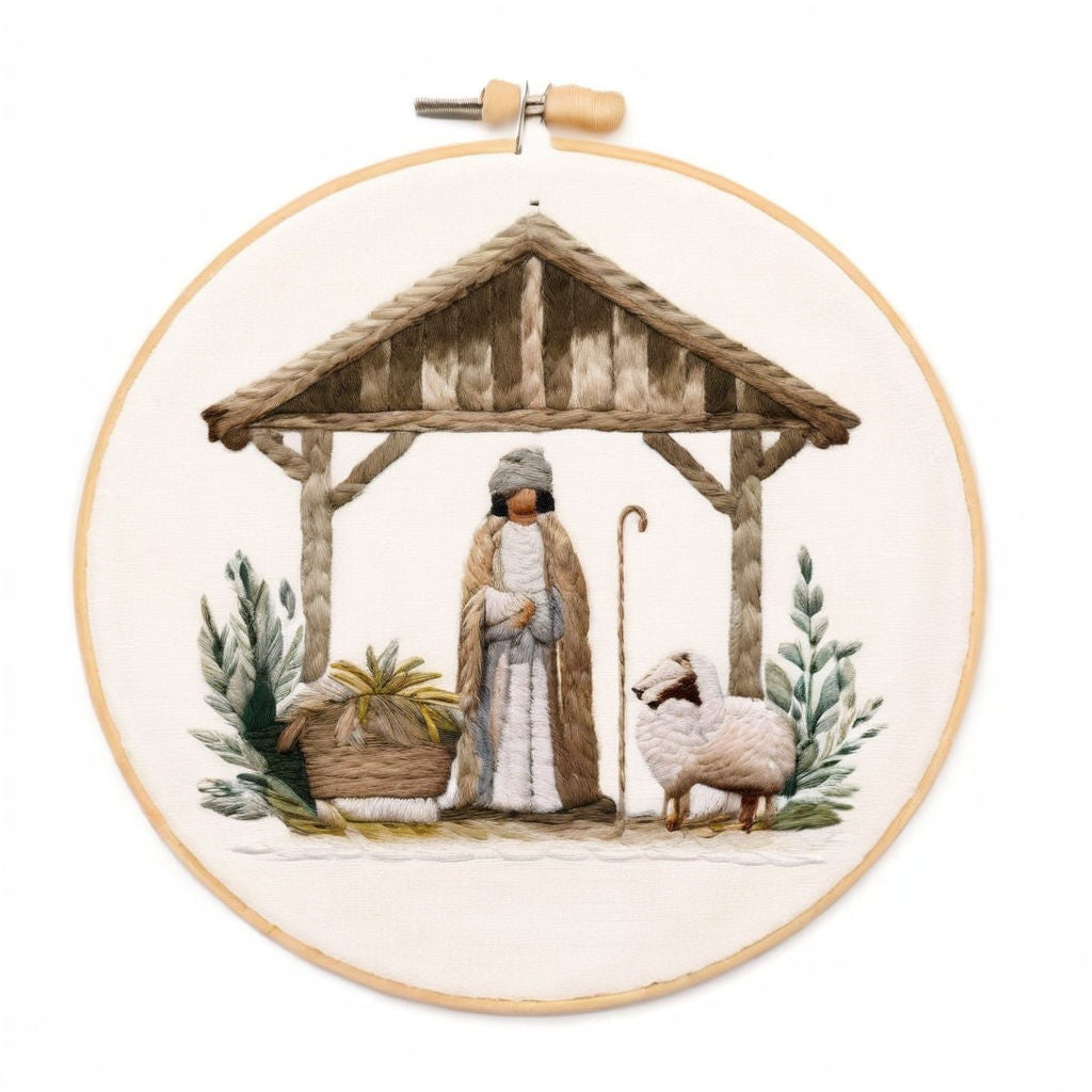 Rubbyoo Embroidery Kit - Mary And Joseph Admiring Baby Jesus In The Manger - image 0