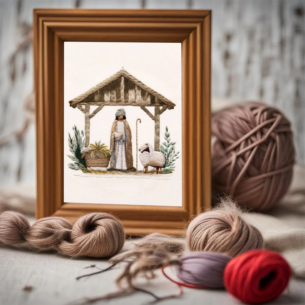 Rubbyoo Embroidery Kit - Mary And Joseph Admiring Baby Jesus In The Manger - image 1