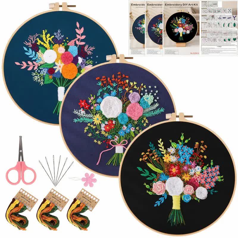 Rubbyoo Embroidery Kit - Flower Bouquet - 3PCS #2 - image 23