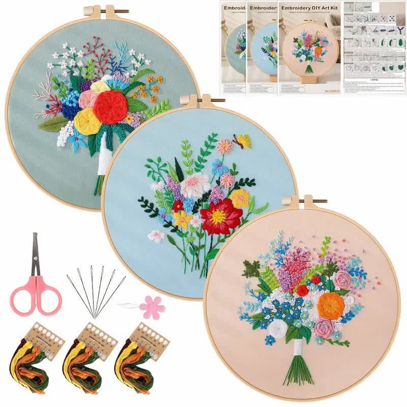 Rubbyoo Embroidery Kit - Flower Bouquet - 3PCS #3 - image 24