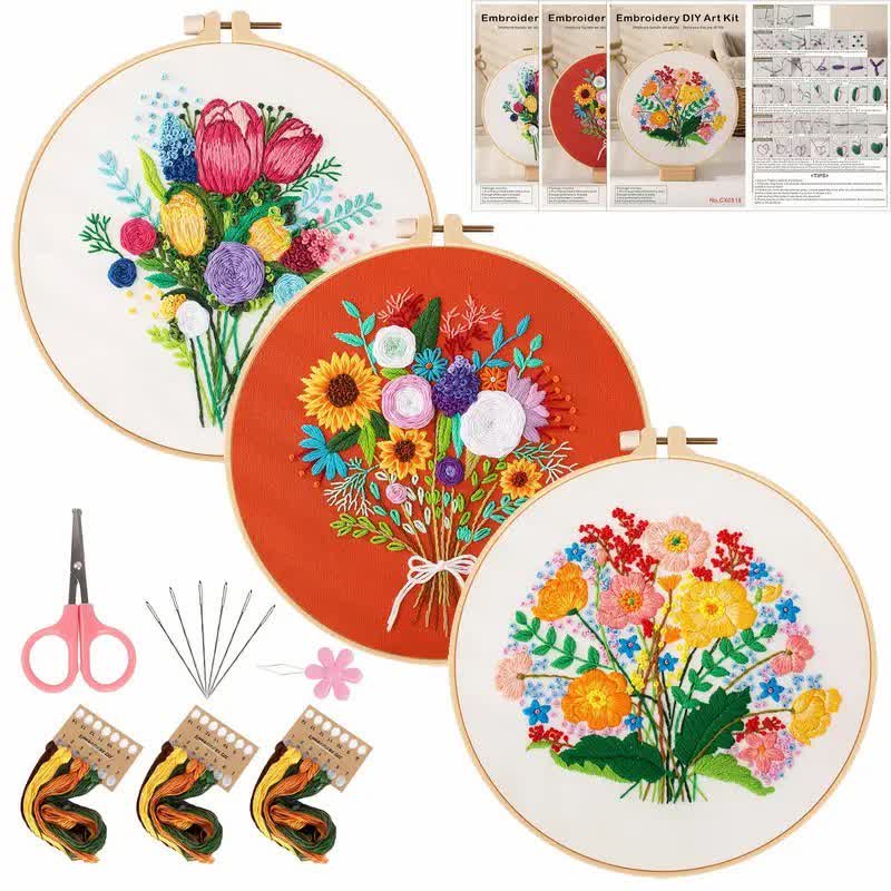 Rubbyoo Embroidery Kit - Flower Bouquet - 3PCS #1 - image 22