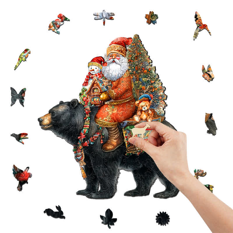 Rubbyoo Santa on Black Bear - Wooden Jigsaw Puzzle - image 1