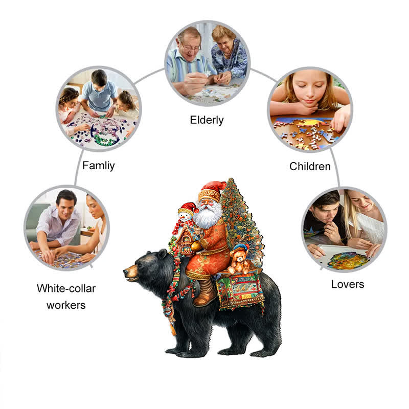 Rubbyoo Santa on Black Bear - Wooden Jigsaw Puzzle - image 6
