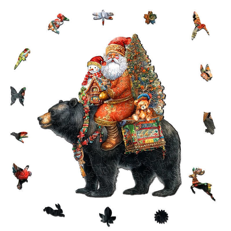 Rubbyoo Santa on Black Bear - Wooden Jigsaw Puzzle - image 10
