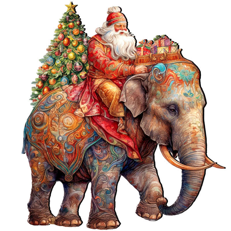 Rubbyoo Santa on Elephant - Wooden Jigsaw Puzzle - A3 - Wooden Gift Packaging - image 0