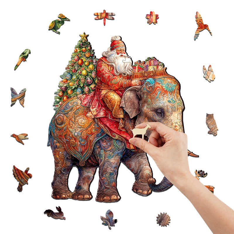 Rubbyoo Santa on Elephant - Wooden Jigsaw Puzzle - image 1