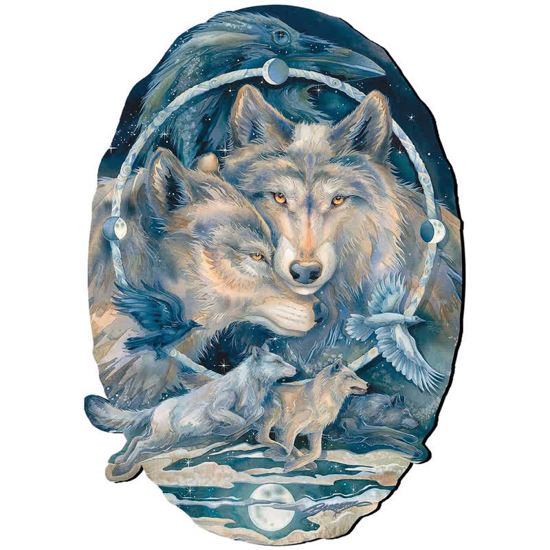 Rubbyoo In Spirit I Am Free Wolves Ravens - Wooden Jigsaw Puzzle - A3 - Wooden Gift Packaging - image 0