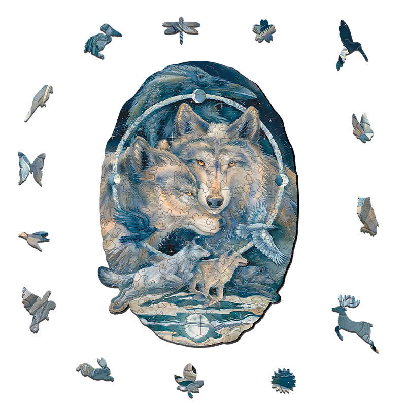 Rubbyoo In Spirit I Am Free Wolves Ravens - Wooden Jigsaw Puzzle - image 7