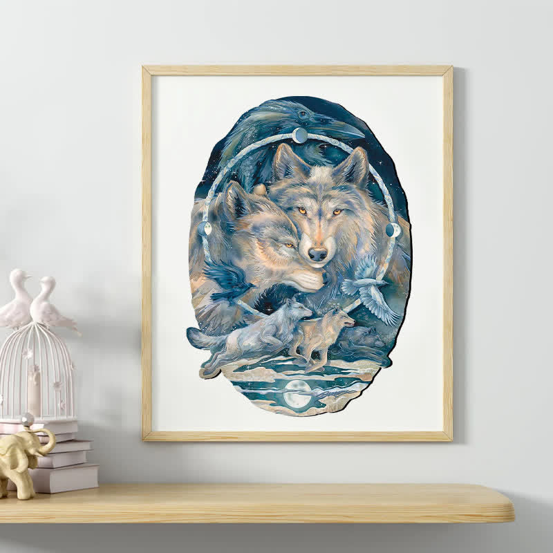 Rubbyoo In Spirit I Am Free Wolves Ravens - Wooden Jigsaw Puzzle - image 4