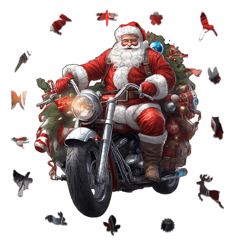 Rubbyoo Cool Santa Claus on a Motorbike - Wooden Jigsaw Puzzle - image 1