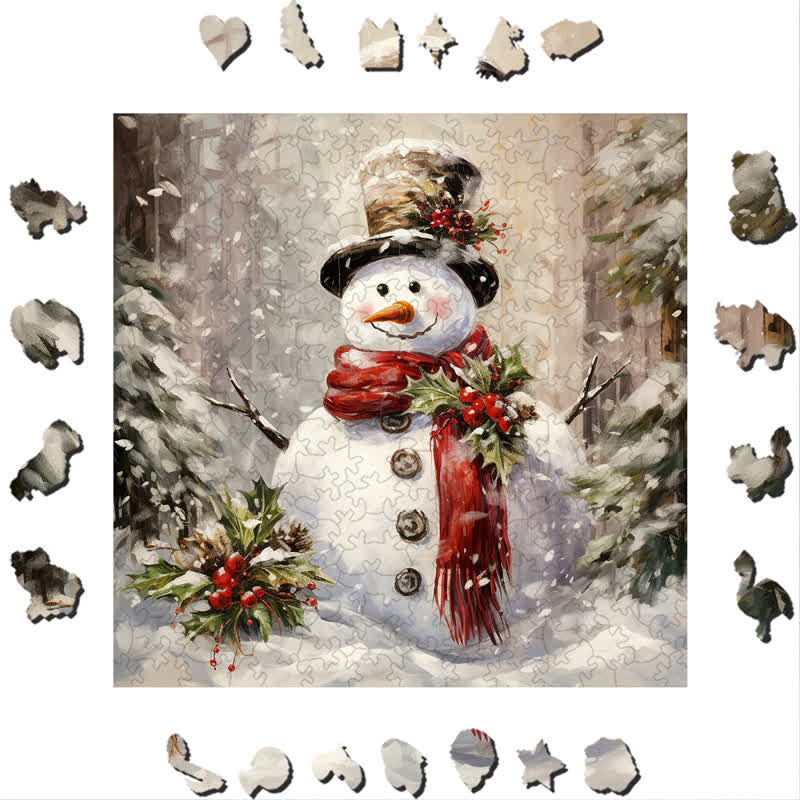 Rubbyoo Birch Forest Christmas Snowman - Wooden Jigsaw Puzzle - image 1