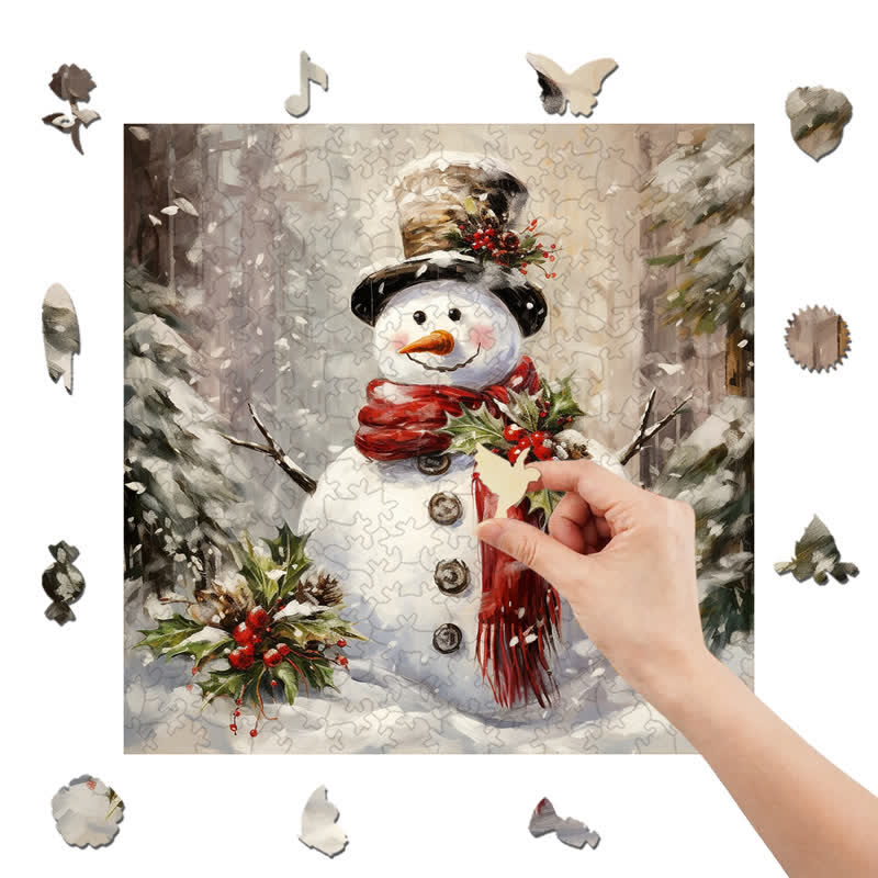 Rubbyoo Birch Forest Christmas Snowman - Wooden Jigsaw Puzzle - image 7
