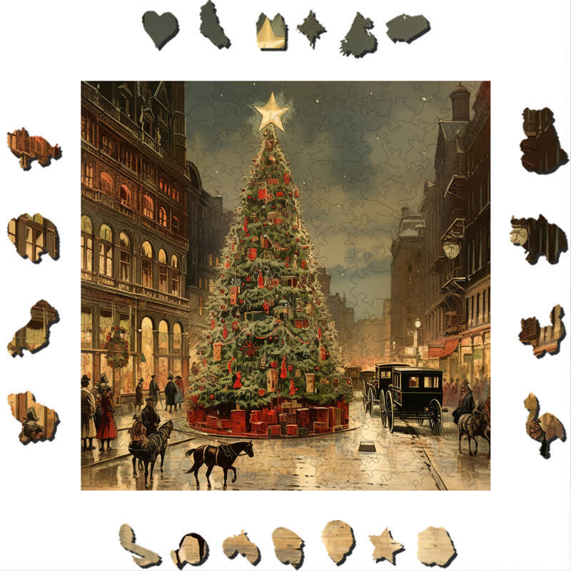 Rubbyoo Christmas City Street At Night - Wooden Jigsaw Puzzle - image 1
