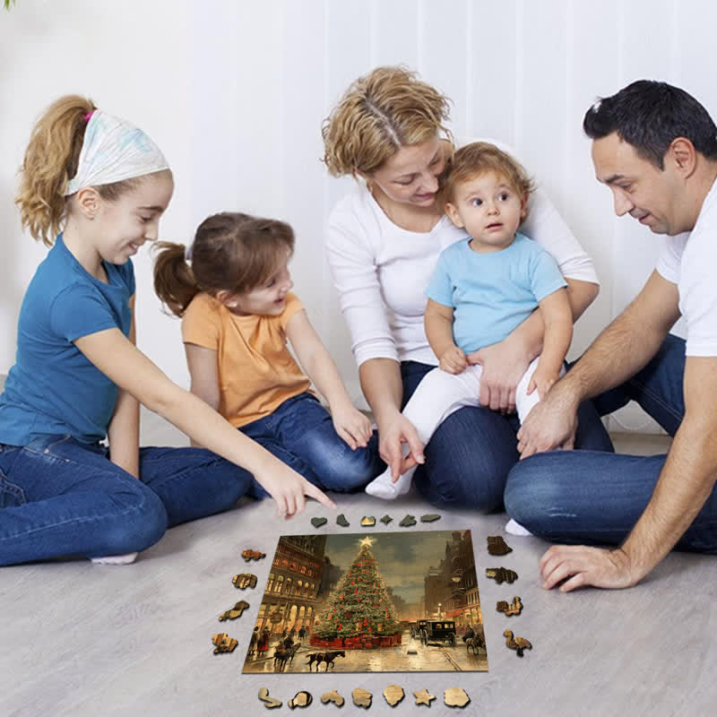 Rubbyoo Christmas City Street At Night - Wooden Jigsaw Puzzle - image 4