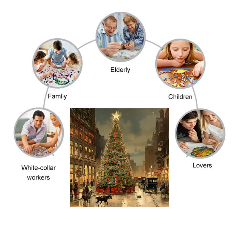 Rubbyoo Christmas City Street At Night - Wooden Jigsaw Puzzle - image 3