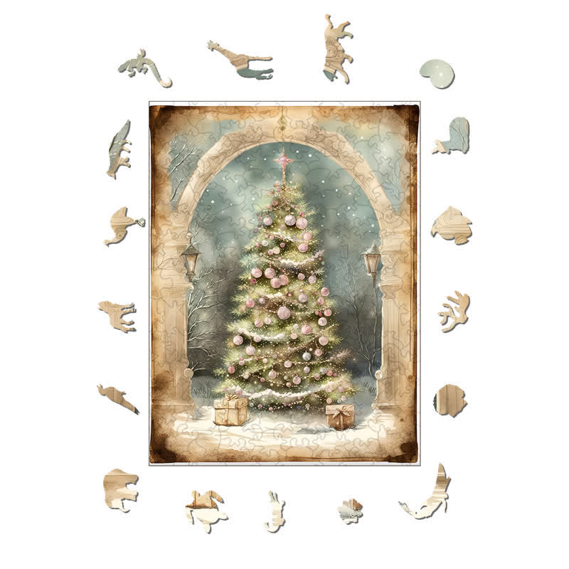 Rubbyoo Shabby Chic Pink Rose Christmas Tree - Wooden Jigsaw Puzzle - image 1