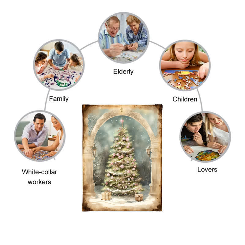 Rubbyoo Shabby Chic Pink Rose Christmas Tree - Wooden Jigsaw Puzzle - image 2