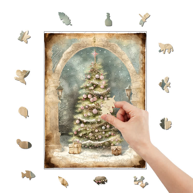 Rubbyoo Shabby Chic Pink Rose Christmas Tree - Wooden Jigsaw Puzzle - image 3