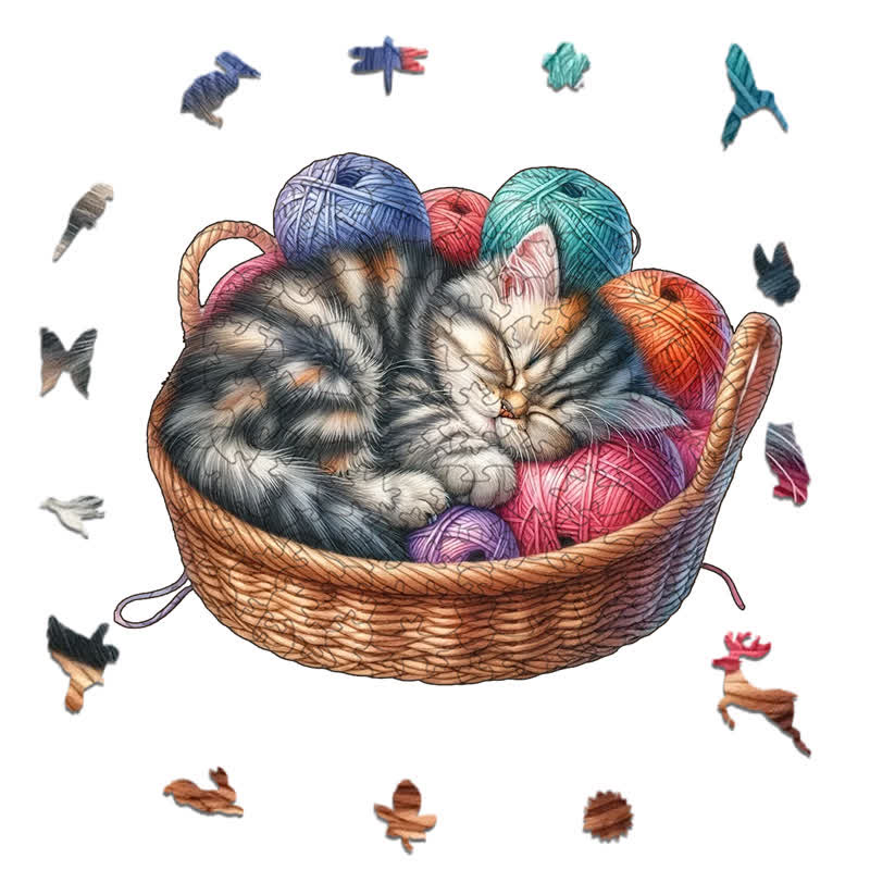 Kittens in Basket 1 - Wooden Jigsaw Puzzle - image 1