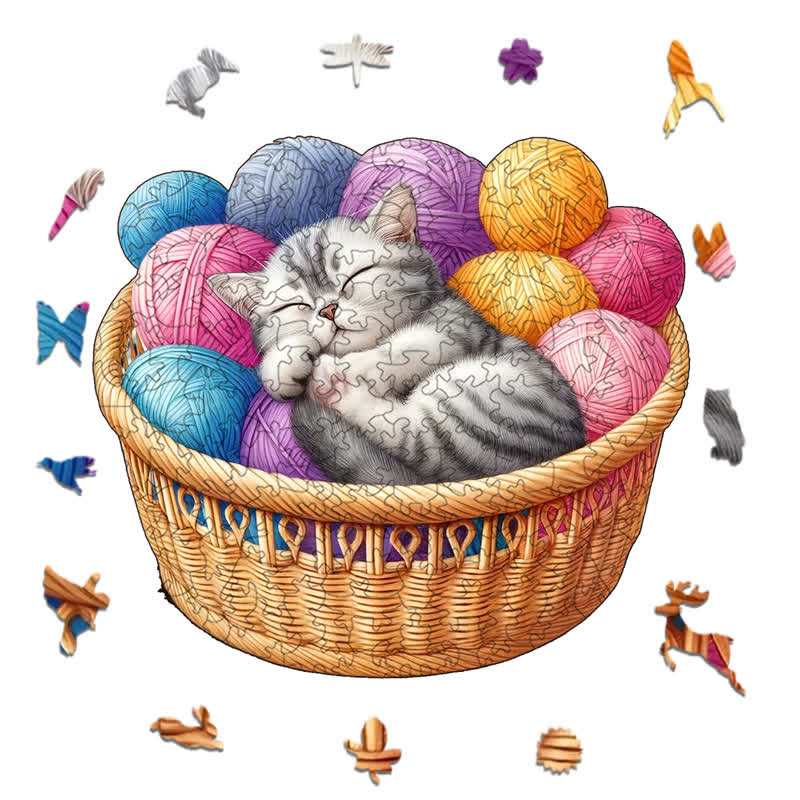 Kittens in Basket 3 - Wooden Jigsaw Puzzle - image 1