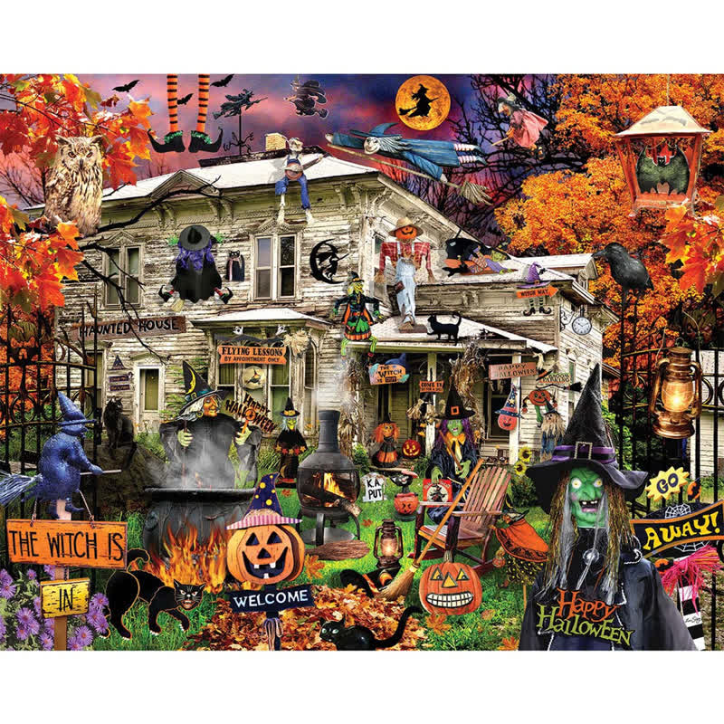 Rubbyoo Witches Welcome Halloween Black Cat Haunted House - Wooden Jigsaw Puzzle - A2 - Wooden Gift Packaging - image 0