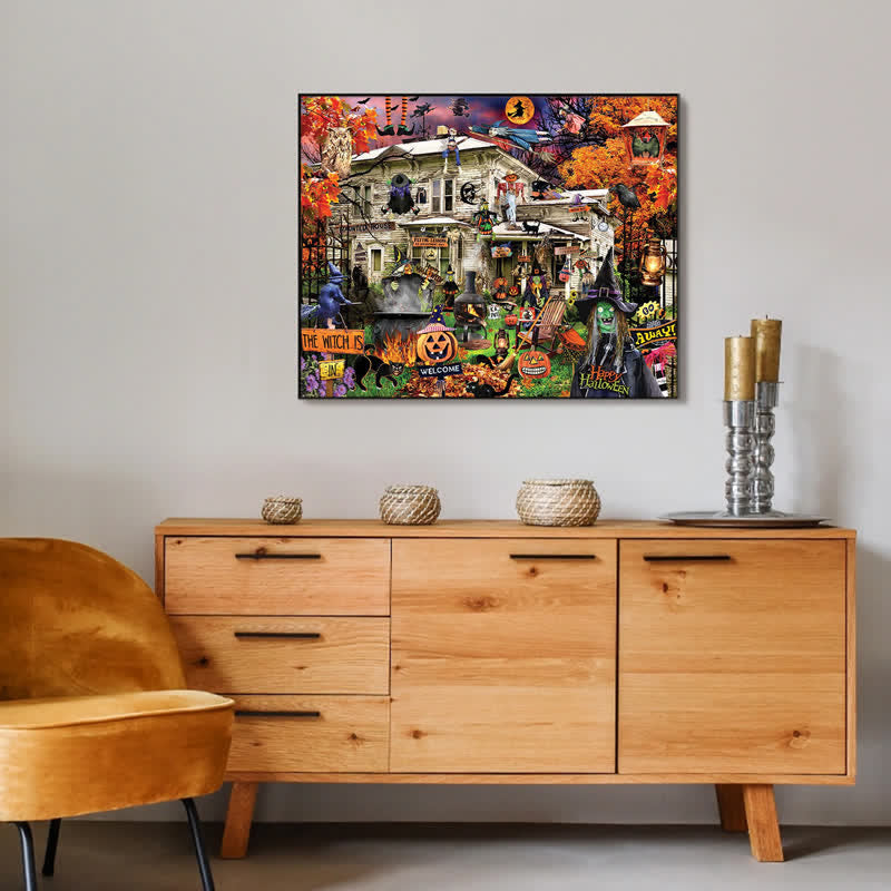 Rubbyoo Witches Welcome Halloween Black Cat Haunted House - Wooden Jigsaw Puzzle - image 6