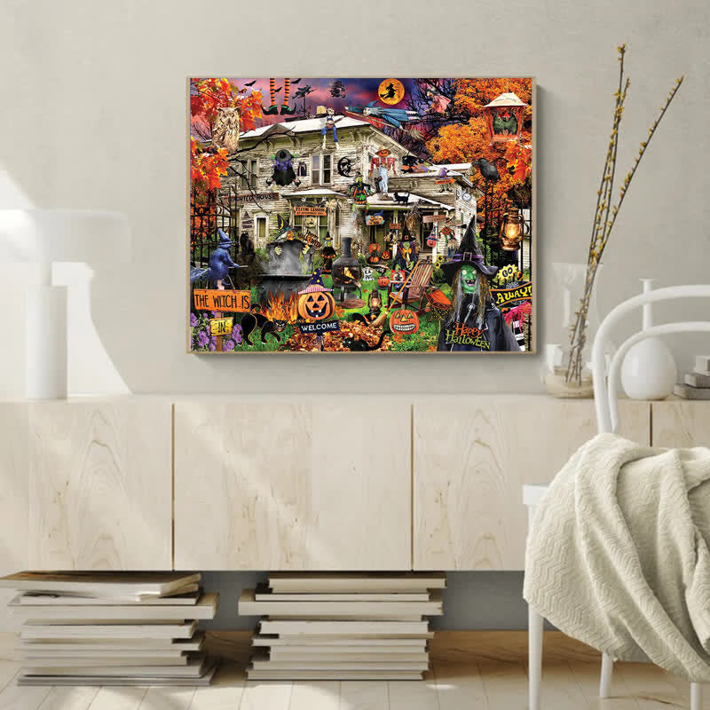 Rubbyoo Witches Welcome Halloween Black Cat Haunted House - Wooden Jigsaw Puzzle - image 5