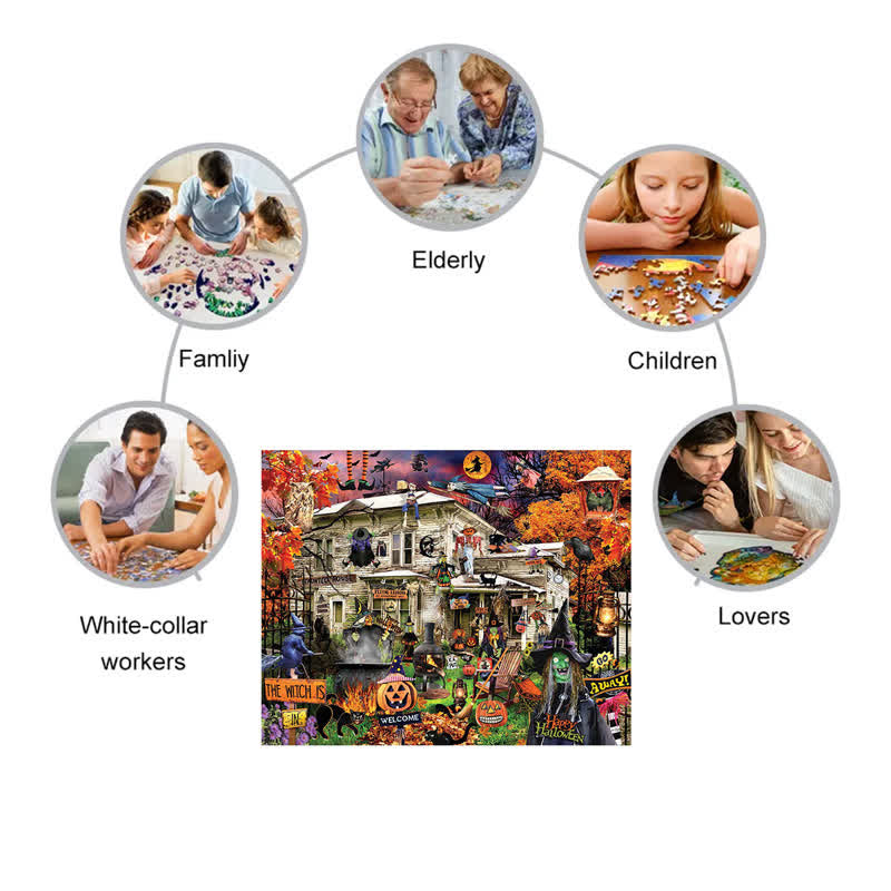 Rubbyoo Witches Welcome Halloween Black Cat Haunted House - Wooden Jigsaw Puzzle - image 2