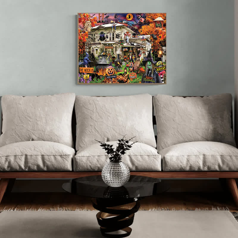 Rubbyoo Witches Welcome Halloween Black Cat Haunted House - Wooden Jigsaw Puzzle - image 4